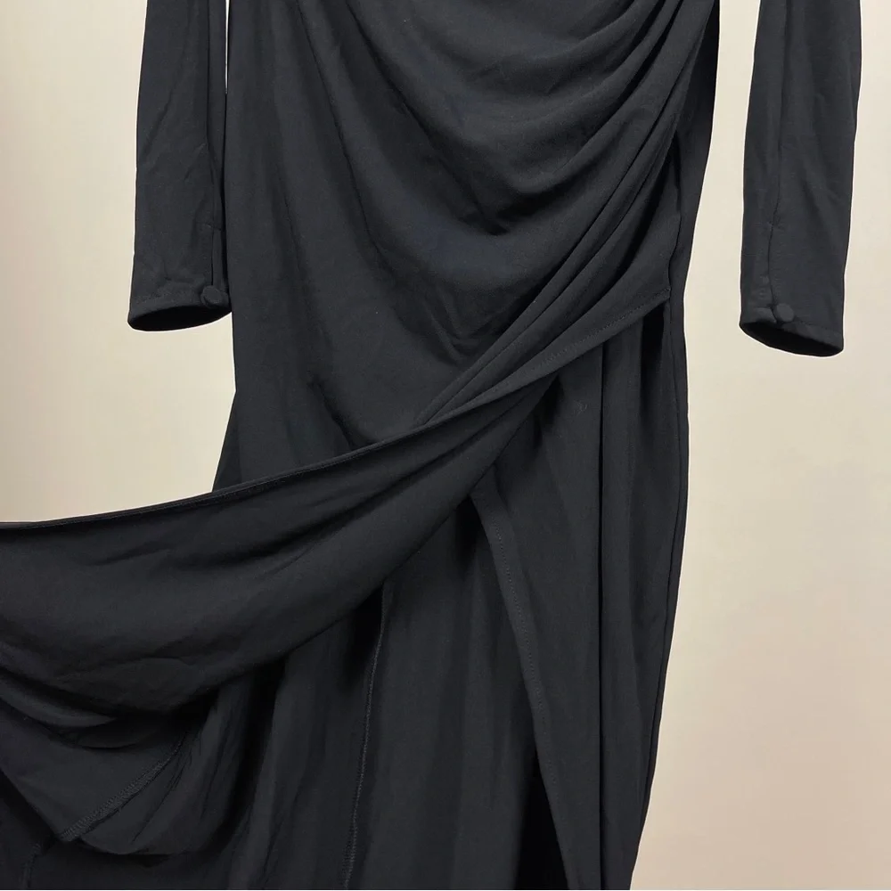 NWT Self-Portrait Jersey Gathered Midi Dress in Black - Picture 8 of 12